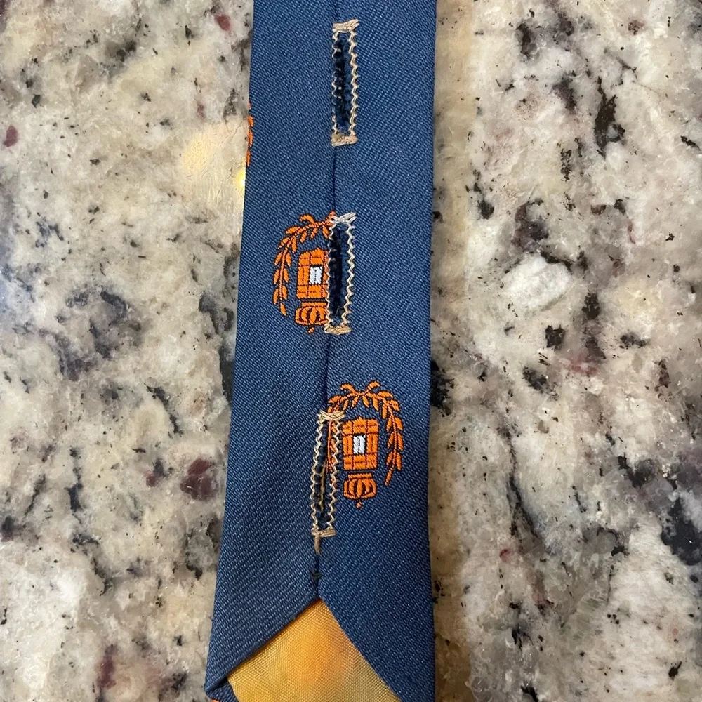 Vintage 60s Stylish Blue and Orange Patterned Tie